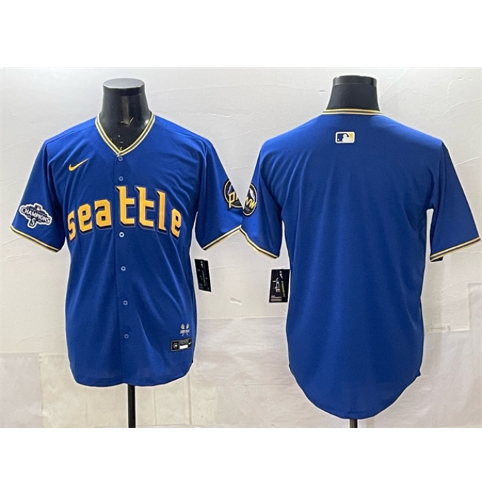 Men's Seattle Mariners Blank Royal With 2025 AL West Division Champions City Connect Limited Stitched Baseball Jersey