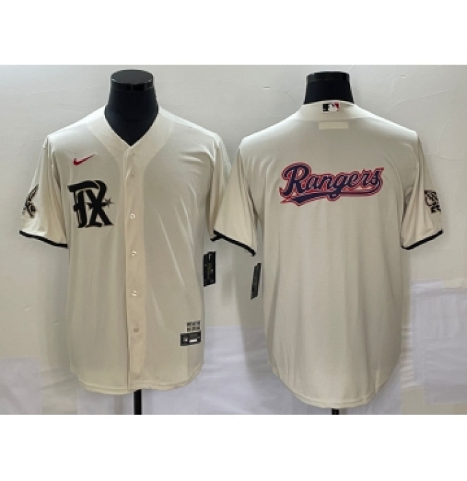 Men's Texas Rangers Cream Team Big Logo 2023 City Connect Cool Base Stitched Baseball Jersey
