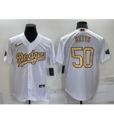 Men's Los Angeles Dodgers #50 Mookie Betts White 2022 All Star Stitched Cool Base Nike Jersey