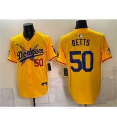Men's Los Angeles Dodgers x One Piece #50 Mookie Betts Yellow Vapor Premier Limited Stitched Baseball Jersey