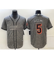 Men's Cincinnati Bengals #5 Tee Higgins Gray Cool Base Stitched Baseball Jersey