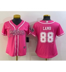 Women's Dallas Cowboys #88 CeeDee Lamb Pink With Patch Cool Base Stitched Baseball Jersey
