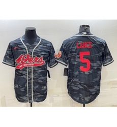 Men's San Francisco 49ers #5 Trey Lance Grey Camo With Patch Cool Base Stitched Baseball Jersey