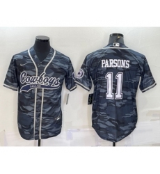 Men's Dallas Cowboys #11 Micah Parsons Grey Camo With Patch Cool Base Stitched Baseball Jersey
