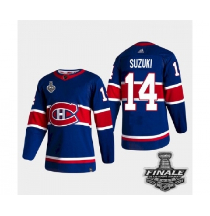 Men's Adidas Canadiens #14 Nick Suzuki Blue Road Authentic 2021 Stanley Cup Jersey