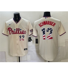Men's Philadelphia Phillies #12 Kyle Schwarber Cream USA 250 Fourth of July Home Stitched Baseball Jersey