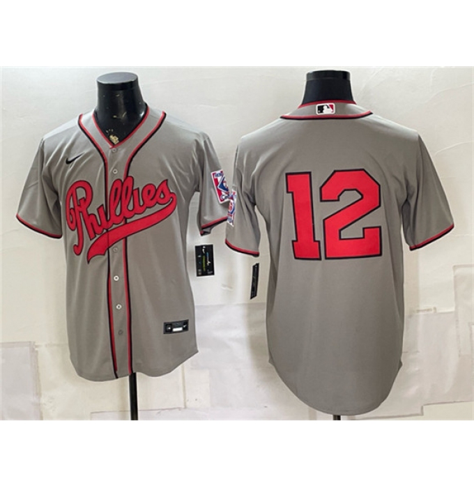 Men's Philadelphia Phillies #12 Kyle Schwarber Gray 2026 Field of Dreams Stadium Stitched Baseball Jersey