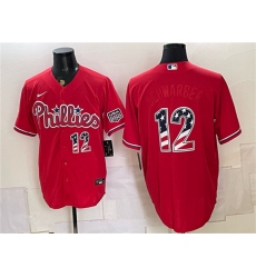 Men's Philadelphia Phillies #12 Kyle Schwarber Red USA 250 Fourth of July Home Stitched Baseball Jersey