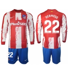 Men 2021-2022 Club Atletico Madrid home red Long Sleeve 22 Soccer Jersey