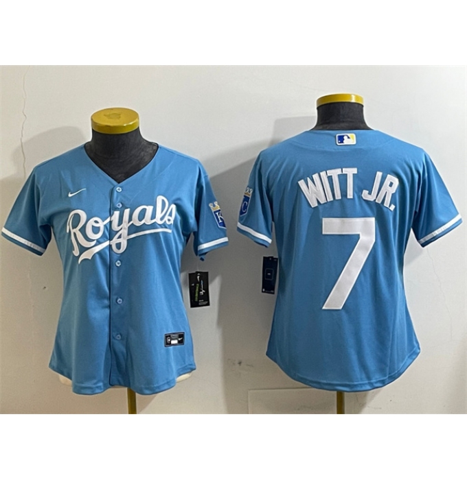Women's Kansas City Royals #7 Bobby Witt Jr. Light Blue Cool Base Stitched Jersey(Run Small)