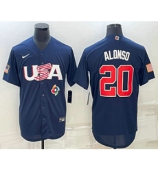 Men's USA Baseball #20 Pete Alonso Number 2023 Navy World Baseball Classic Stitched Jersey