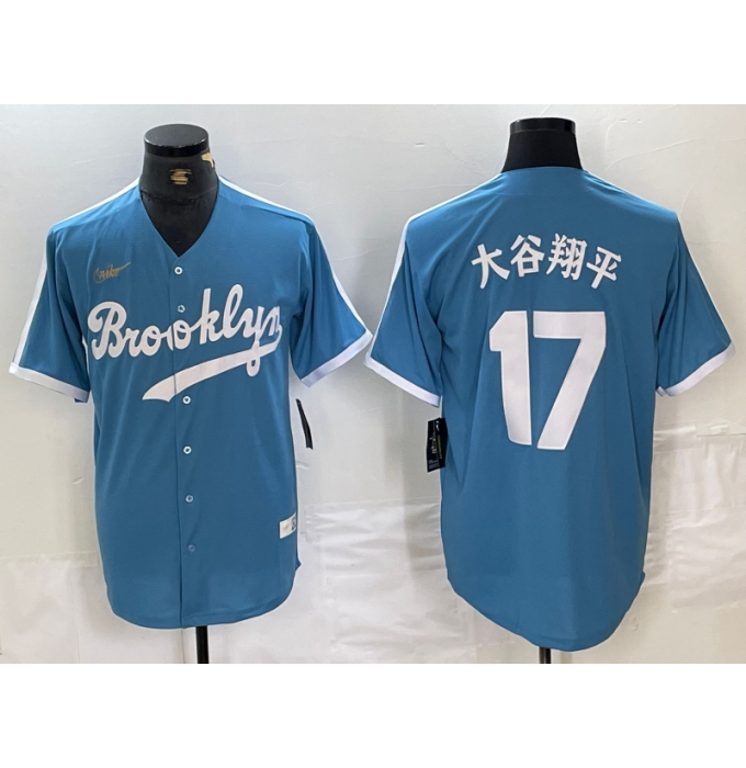 Men's Brooklyn Dodgers #17 大谷翔平 Light Blue Japanese Cooperstown Collection Cool Base Jersey