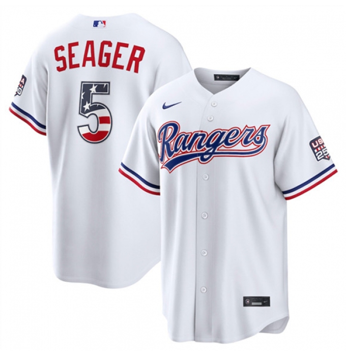 Men's Texas Rangers #5 Corey Seager White 2026 USA 250 Fourth of July Home Stitched Baseball Jersey