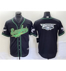 Mens Nike Philadelphia Eagles Black Team Big Logo Cool Base Stitched Baseball Jersey