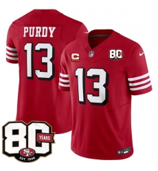 Men's San Francisco 49ers #13 Brock Purdy New Red 2026 F.U.S.E. With 80th Anniversary & 4-Star C Vapor Untouchable Limited Football Stitched Jersey