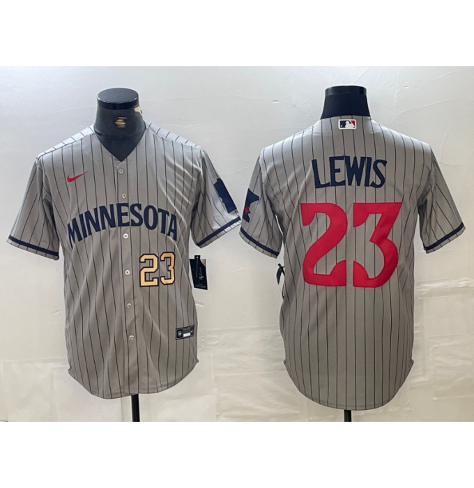 Men's Minnesota Twins #23 Royce Lewis Number 2023 Grey Home Team Cool Base Stitched Jersey