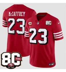Men's San Francisco 49ers #23 Christian McCaffrey New Red 2026 F.U.S.E. With 80th Anniversary & 3-Star C Vapor Untouchable Limited Football Stitched Jersey