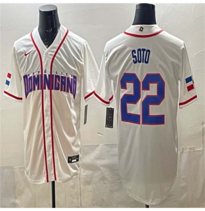 Men's Dominican Republic Baseball #22 Juan Soto White 2026 World Baseball Classic Home Stadium Stitched Jersey