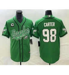 Men's Nike Philadelphia Eagles #98 Jalen Carter Green C Cool Base Stitched Baseball Jersey