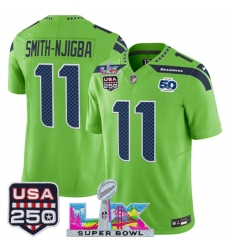 Men's Seattle Seahawks #11 Jaxon Smith-Njigba Green 2025 F.U.S.E. Super Bowl LX And 50th Season & USA 250 Vapor Limited Football Stitched Jersey