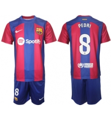 Men's Barcelona #8 Pedri Blue Red 2023-24 Home Soccer Jersey