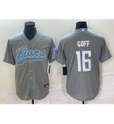 Men's Nike Detroit Lions #16 Jared Goff Gray Cool Base Stitched Baseball Jersey Men's Nike Detroit Lions #16 Jared Goff Gray Cool Base Stitched Baseball Jersey