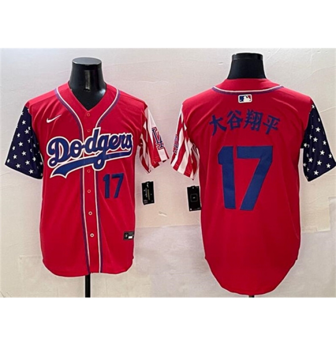 Men's Los Angeles Dodgers #17 大谷翔平 Red Limited Stitched Baseball Jersey