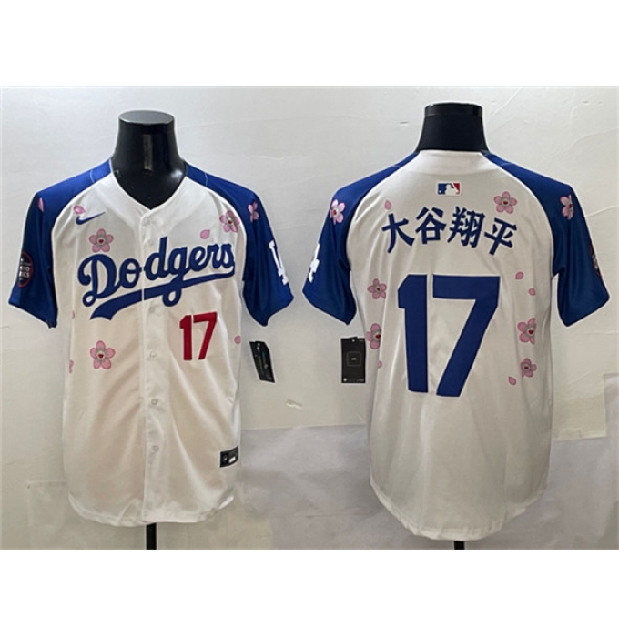 Men's Los Angeles Dodgers #17 大谷翔平 White Royal 2025 Tokyo Series Limited Stitched Baseball Jersey