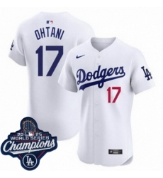 Men's Los Angeles Dodgers 17 Shohei Ohtani Cool Base 2025 World Champions Stitched Baseball Jersey White