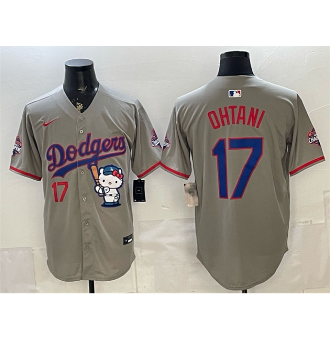 Men's Los Angeles Dodgers #17 Shohei Ohtani Grey Hello Kitty Night 2025 World Series Champions Stitched Baseball Jersey