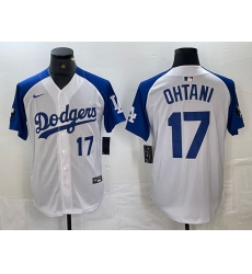 Men's Los Angeles Dodgers #17 Shohei Ohtani Number White Blue Fashion Stitched Cool Base Limited Jersey