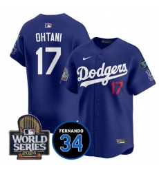 Men's Los Angeles Dodgers #17 Shohei Ohtani Royal 2024 World Series With Fernando Memorial Limited Stitched Baseball Jersey