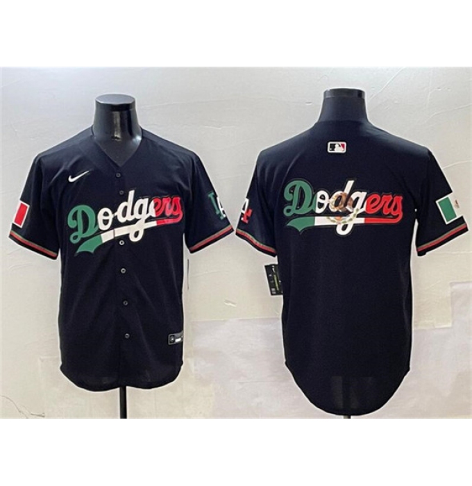 Men's Los Angeles Dodgers Team Big Logo Black Mexico Flag Limited Stitched Baseball Jersey