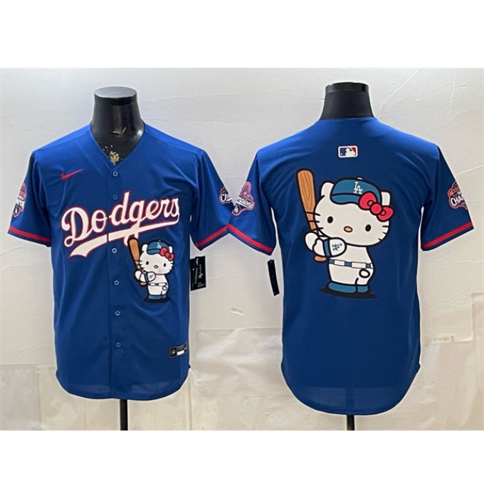 Men's Los Angeles Dodgers Team Big Logo Royal Hello Kitty Night 2025 World Series Champions Stitched Baseball Jersey