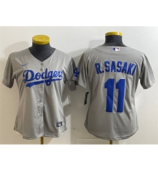Womens Los Angeles Dodgers #11 Roki Sasaki Grey Cool Base Stitched Baseball Jersey(Run Small)