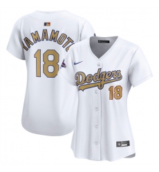Women's Los Angeles Dodgers #18 Yoshinobu Yamamoto White 2025 Gold Collection Limited Stitched Baseball Jersey(Run Small)