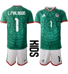 Youth Mexico #1 L.MALAGON National Team FIFA x World Cup 2026 Home Green On Field Kids Jersey