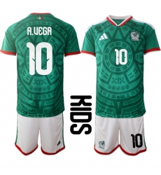 Youth Mexico #10 A.UEGA National Team FIFA x World Cup 2026 Home Green On Field Kids Jersey