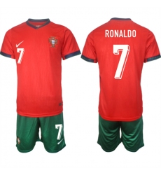 Men's Portugal Team #7 Ronaldo 2024-25 Red Home Soccer Jersey Suit