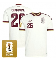 Men's Spain Team #26 Champions White 2026 World Cup Away Soccer Jersey