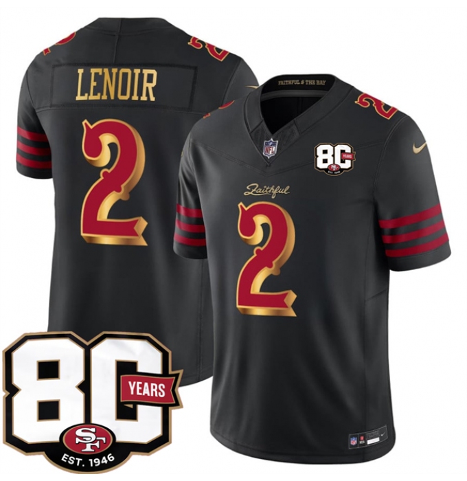 Men's San Francisco 49ers #2 Deommodore Lenoir Black 80th Anniversary“Rivalries” 2026 F.U.S.E. Vapor Untouchable Limited Football Stitched Jersey