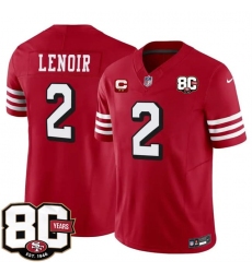 Men's San Francisco 49ers #2 Deommodore Lenoir New Red 2026 F.U.S.E. With 80th Anniversary & 2-Star C Vapor Untouchable Limited Stitched Football Jersey