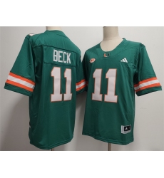 Men's Miami Hurricanes #11 Carson Beck Aqua Stitched Football Jersey