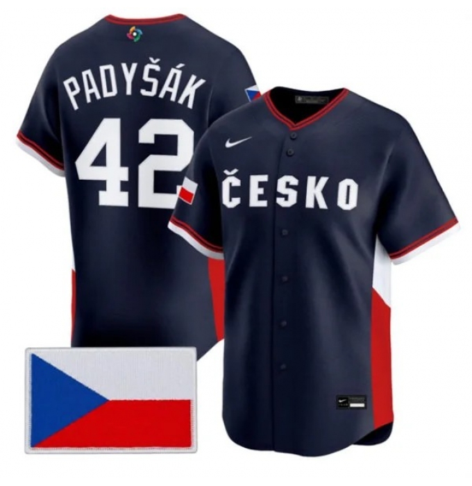 Men's Czech Republic Baseball #42 Daniel Padyk Nike Navy 2026 World Baseball Classic Jersey