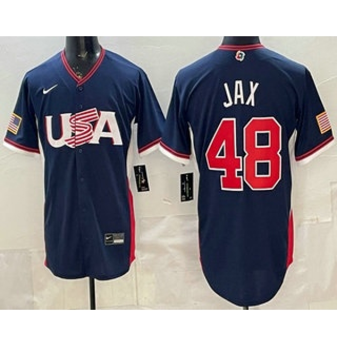 Men's USA #48 Griffin Jax Navy 2026 World Baseball Classic Cool Base Jersey