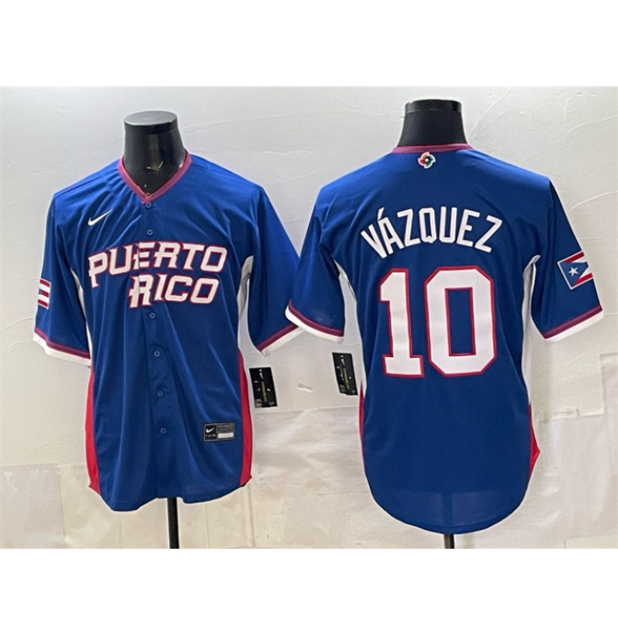 Men's Puerto Rico Baseball #10 Luis Vázquez Royal 2026 World Baseball Classic Road Stadium Stitched Jersey