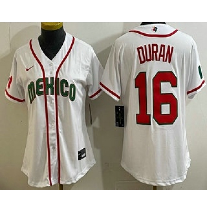 Women's Mexico #16 Jarren Duran White 2026 World Baseball Classic Cool Base Jersey