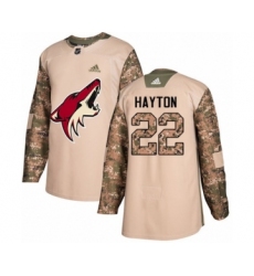 Men's Adidas Arizona Coyotes #22 Barrett Hayton Authentic Camo Veterans Day Practice NHL Jersey