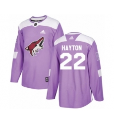 Men's Adidas Arizona Coyotes #22 Barrett Hayton Authentic Purple Fights Cancer Practice NHL Jersey