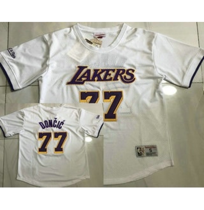 Men's Los Angeles Lakers #77 Luka Doncic White Short Sleeved AU Throwback Jersey